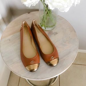 Tan and Gold Coach Ballet Flats